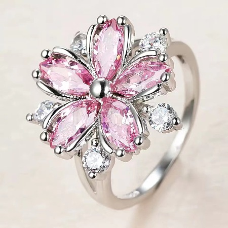 Plum Blossom Brass Pave Cubic Zirconia Finger Rings for Women FS-WG857C0-01-1