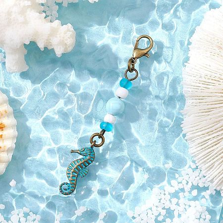 Ocean Theme Alloy Charm & Glass Beads Pendant Decorations HJEW-JM03158-04-1