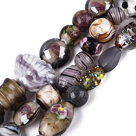 Handmade Foil Glass with Gold Sand Lampwork Beads Strands FOIL-Q002-08B-1