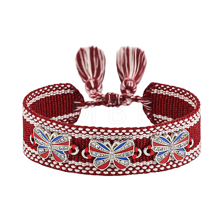 Butterfly Adjustable Polyester & Alloy & Resin Enamel & Rhinestone Slider Bracelets FS-WG9985D-08-1