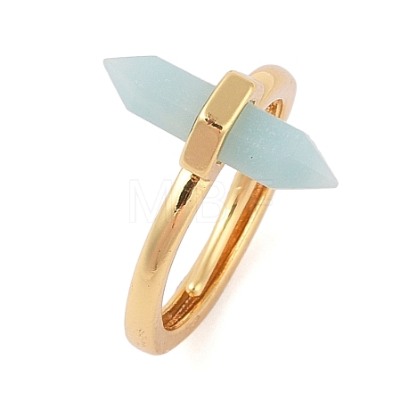 Double Pointed Hexagonal Prism Natural Flower AmazoniteAdjustable Rings for Women RJEW-G327-01G-09-1