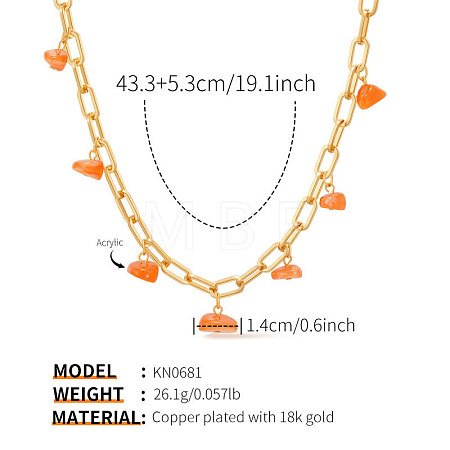 Triangle Resin Tassel Brass Paperclip Chain Necklaces for Women WG30535-02-1