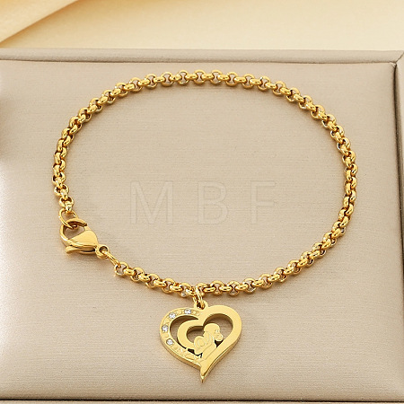 Mother's Day 304 Stainless Steel Rhinestone Charm Bracelets WG05AE3-01-1