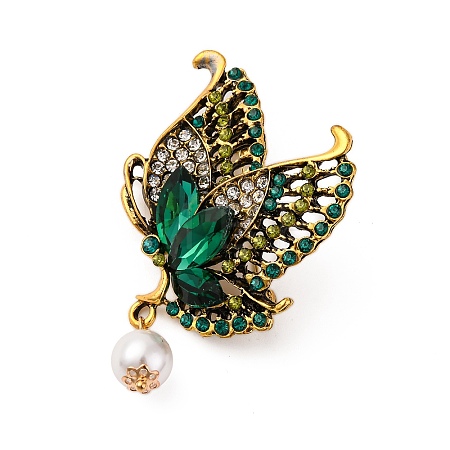 Butterfly Alloy Rhinestone Brooches JEWB-I034-35AG-02-1