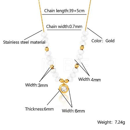 Stainless Steel Crystal Rhinestone Flat Round Pendant Glass Beaded Necklaces for Women GE4228-3-1