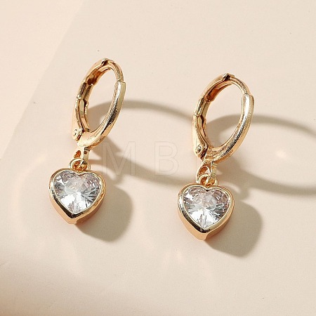 Heart Brass Clear Cubic Zirconia Hoop Earrings FS-WGFA497-02-1