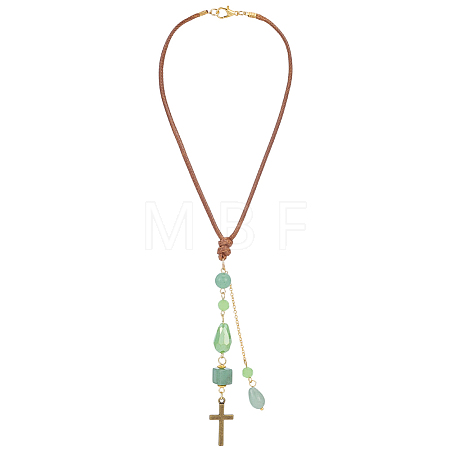 2Pcs Glass Bead & Natural Green Aventurine & Alloy Car Pendant Decorations. with Brass Chains  and Waxed Polyester Cord HJEW-DR00301-1