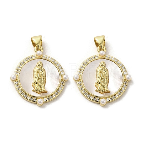Brass Pave Shell Pendants KK-I708-16L-G-1