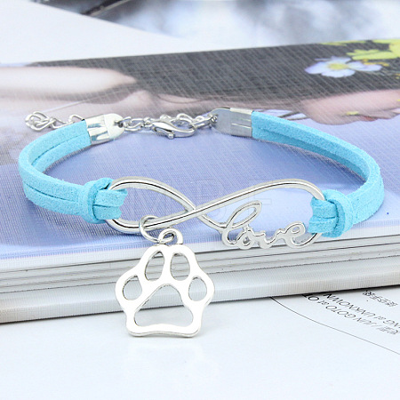 Infinity & Paw Print & Word Love Alloy with Suede Cord Charm Bracelets FS-WG0006A-14-1