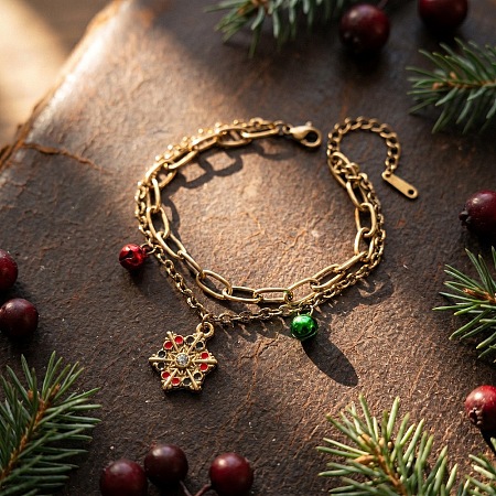 Christmas 304 Stainless Steel Enamel Charm 2-Strand Bracelets WG0157E-02-1