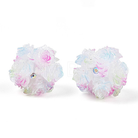 Polymer Clay Rhinestone Beads with Embossed Resin Roses RESI-T059-04M-1