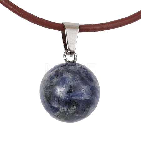 Natural Blue Spot Jasper Round Pendant Necklaces NJEW-JN04478-03-1