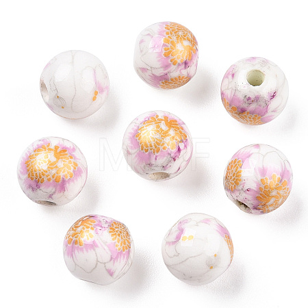 Floral Printed Porcelain Beads X-PORC-Q199-8mm-02-1