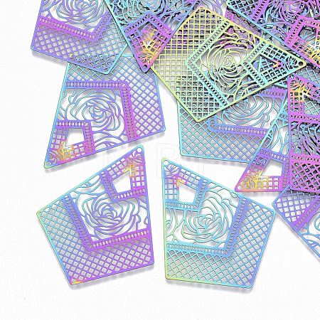 Ion Plating(IP) 201 Stainless Steel Filigree Pendants STAS-S108-97-1