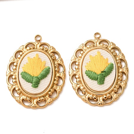 304 Stainless Steel & Cloth Embroidered Pendants FB-CBAFBAF-13G-02-1