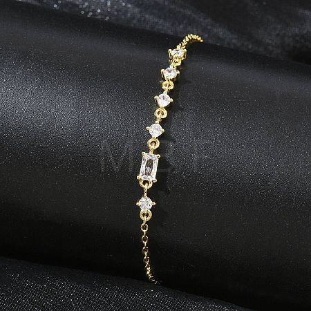 Brass Micro Pave Clear Cubic Zirconia Link Bracelets BJEW-E114-01C-G-1