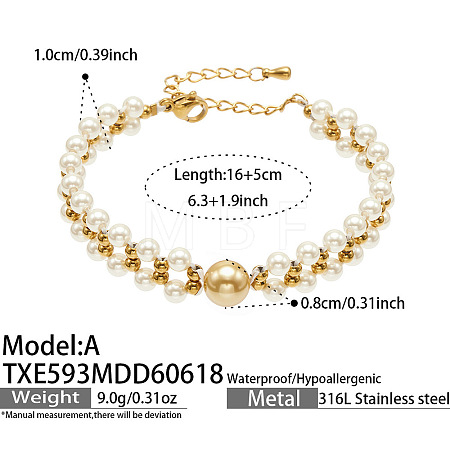 White Shell Pearl 316L Surgical Stainless Steel Woven Beaded Bracelets for Women WG11D7A-01-1