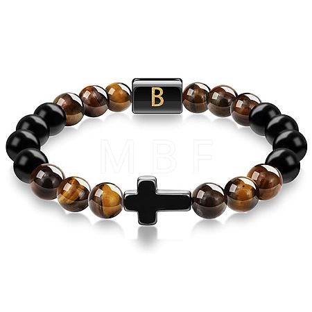 8MM Natural Tiger Eye and Matte Black Obsidian Round Beaded Stretch Bracelets SL9862-2-1