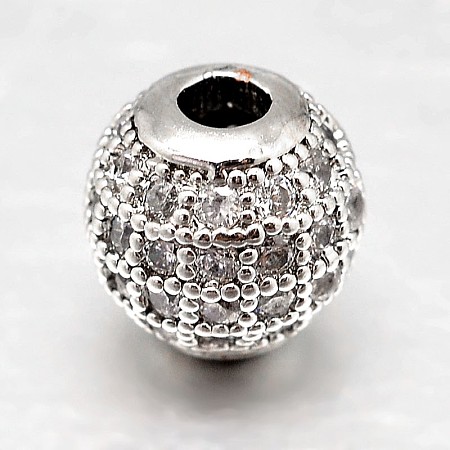 Round Brass Micro Pave Cubic Zirconia Beads ZIRC-N016-01P-6MM-1