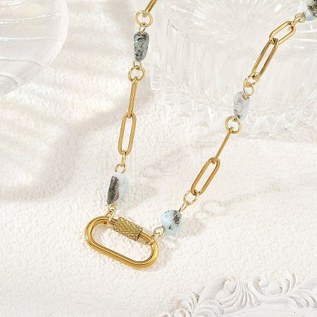 Natural Larimar Nuggets Beaded Chain Necklaces NJEW-JN06508-03-1