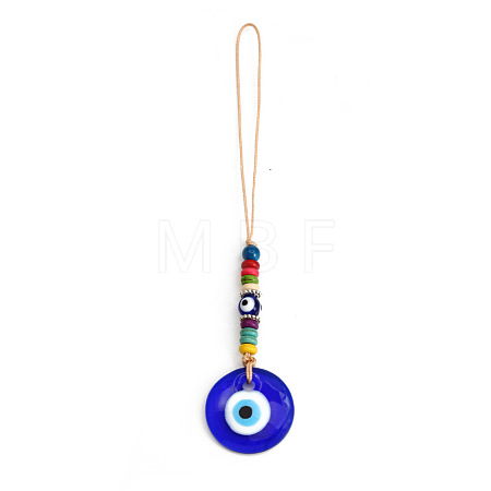 Flat Round with Evil Eye Glass Pendant Decorations EVIL-PW0002-04A-1