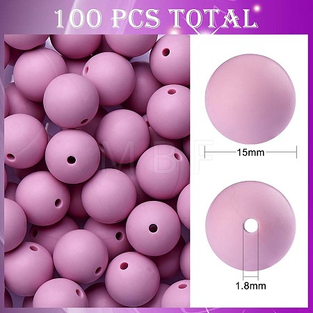 100Pcs Silicone Beads Round Rubber Bead 15MM Loose Spacer Beads for DIY Supplies Jewelry Keychain Making JX462A-1