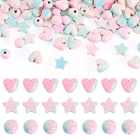 120Pcs 3 Styles Crackle Opaque Acrylic Beads OACR-TA0004-77-1