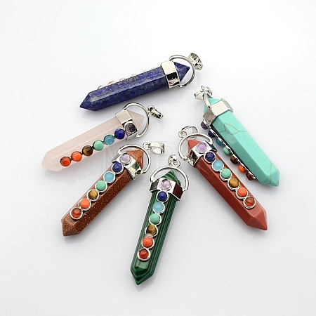 Yoga Chakra Jewelry Platinum Plated Brass Gemstone Double Terminated Pointed Big Pendants G-P053-19-1