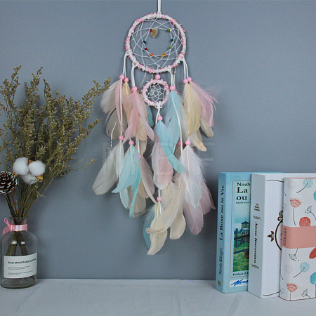 Feather Pendant Decoration with Plastic Beaded PW-WG26737-01-1