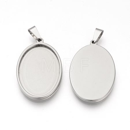 Tarnish Resistant 201 Stainless Steel Pendant Cabochon Settings STAS-S073-09P-1