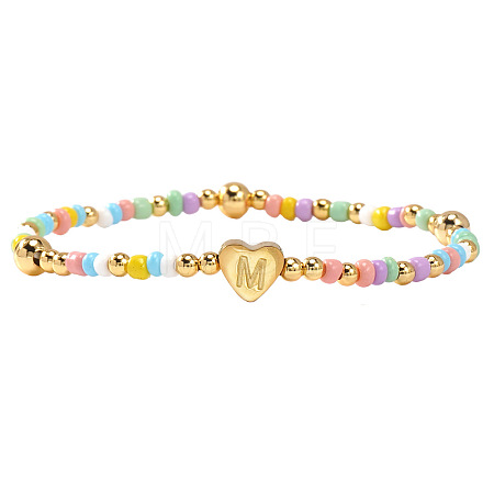 Summer Stainless Steel Heart Alphabet Colorful Glass Seed Beaded Stretch Bracelets for Women JV8929-39-1