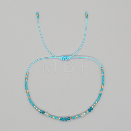 Bohemian Faceted Rondelle Natural Apatite and Glass Heishi Braided Bead Bracelets for Women FE7255-4-1