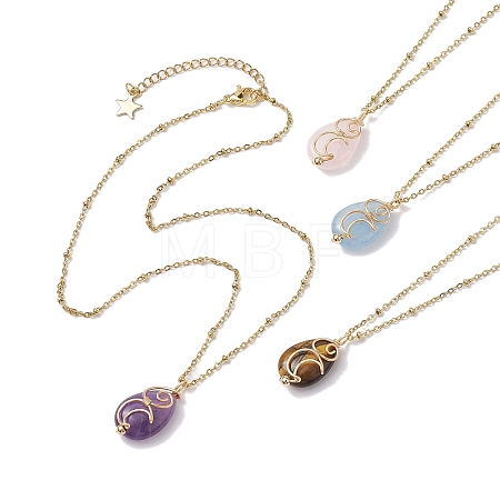 Natural Mixed Gemstone with Brass Pendant Necklaces NJEW-JN04679-1