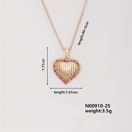 Vintage Heart-shaped Brass Micro Pave Old Rose Cubic Zirconia Pendant Necklaces FH1361-1-1