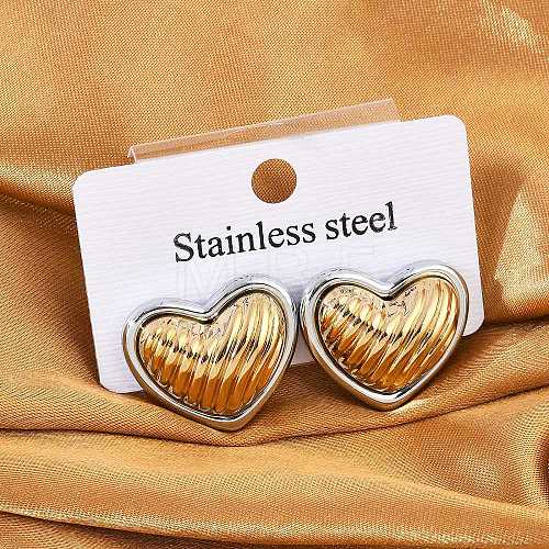 304 Stainless Steel Two Tone Heart Stud Earrings EJEW-M073-09PG-02-1