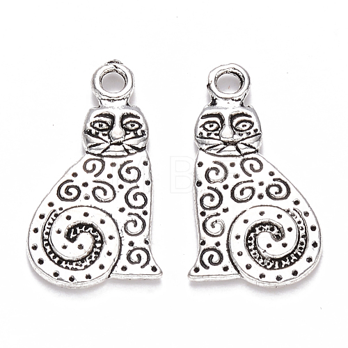 Tibetan Style Alloy Kitten Pendants X-TIBEP-S319-060AS-RS-1