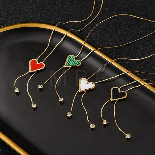 PVD Vacuum Plating 304 Stainless Steel Enamel Heart Pendant Necklaces NJEW-C063-03G-1