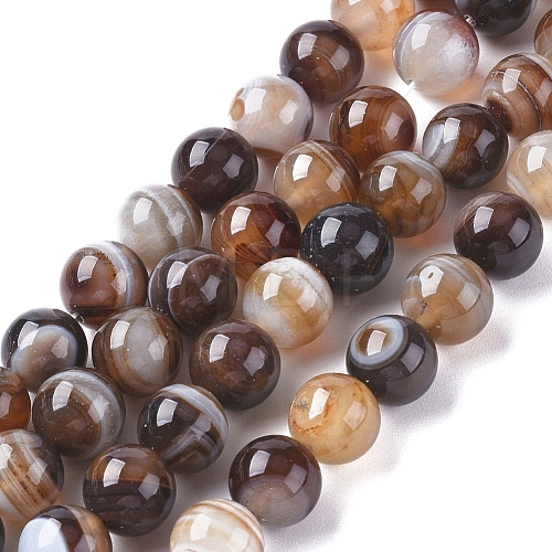 Natural Striped Agate/Banded Agate Beads Strands G-G582-10mm-55-1