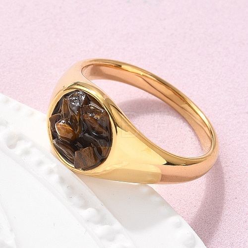 Round Natural Tiger Eye Chips Finger Rings RJEW-D303-03G-04-1