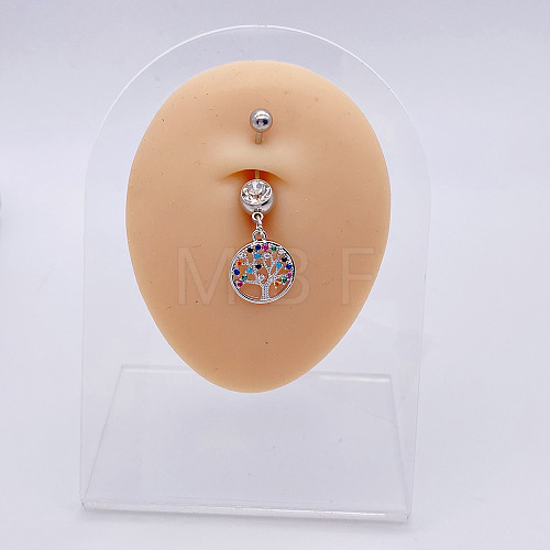 304 Stainless Steel Colorful Rhinestone Dangle Belly Rings WGC038A-04-1