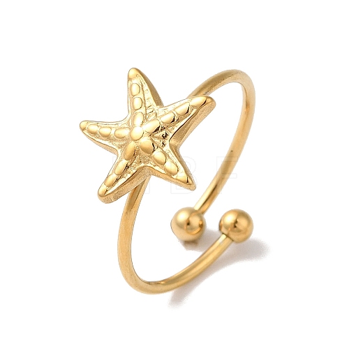 Ion Plating (IP) 304 Stainless Steel Starfish Open Cuff Rings for Women RJEW-M167-08A-G-1