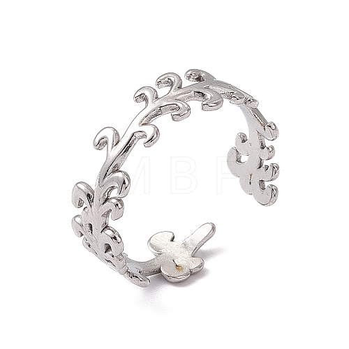 Non-Tarnish 304 Stainless Steel Leafy Branch Wrap Open Cuff Ring for Women RJEW-C045-20P-1