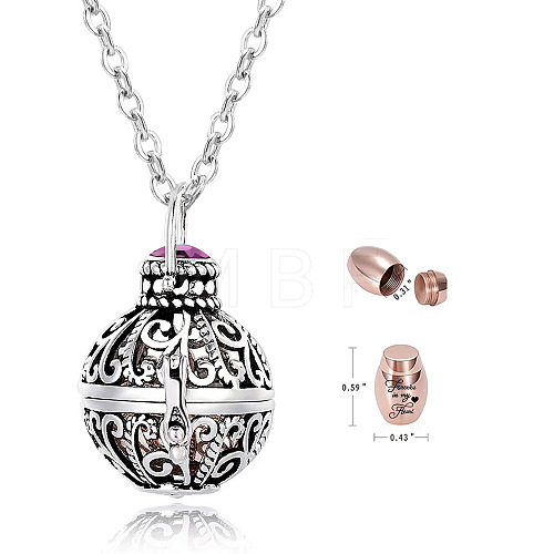 Stainless Steel Round Urn Ashes Pendant Necklace PW-WG9842A-02-1