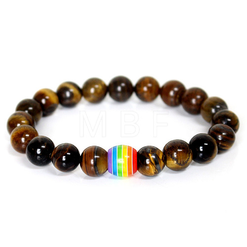 Natural Tiger Eye Round Beaded Stretch Bracelets ZA0541-2-1