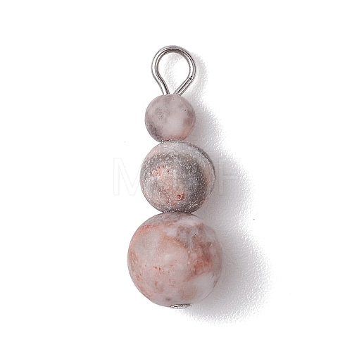 Natural Pink Zebra Jasper Round Beaded Pendants PALLOY-JF02867-09-1