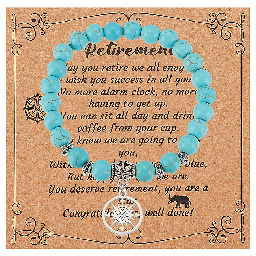 Olycraft Synthetic Turquoise Beaded Stretch Bracelet with 304 Stainless Steel Compass Charms BJEW-OC0001-17-1
