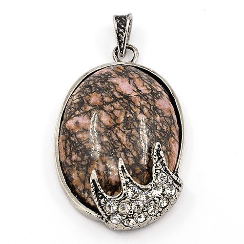 Fashionable Retro Antique Silver Necklace Findings Alloy Gemstone Oval Pendants X-G-M033-05AS-1