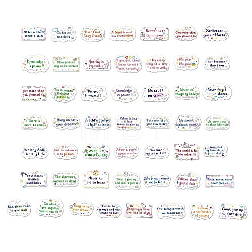 50Pcs Inspirational Theme Cartoon English Word Paper Sticker Label Set DIY-G078-01-1