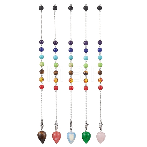 Chakra Synthetic & Natural Mixed Gemstone Pointed Dowsing Pendulums PALLOY-JF02608-01-1