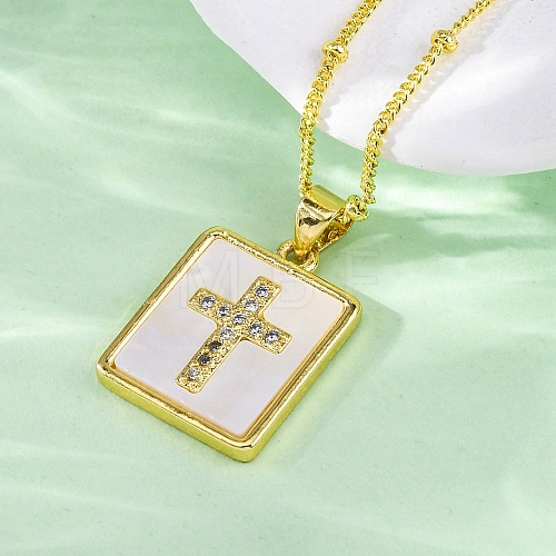 Brass Micro Pave Clear Cubic Zirconia Pendant Necklaces NJEW-C071-05B-G-1